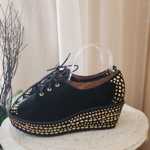 Shellys London Women's Black Suede  Platform Oxfort Size 41 US9.5